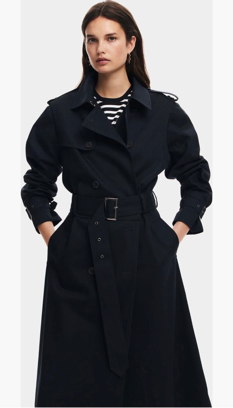 Desigual Vilma Cotton Twill Trench Coat - Blue - Medium (new)